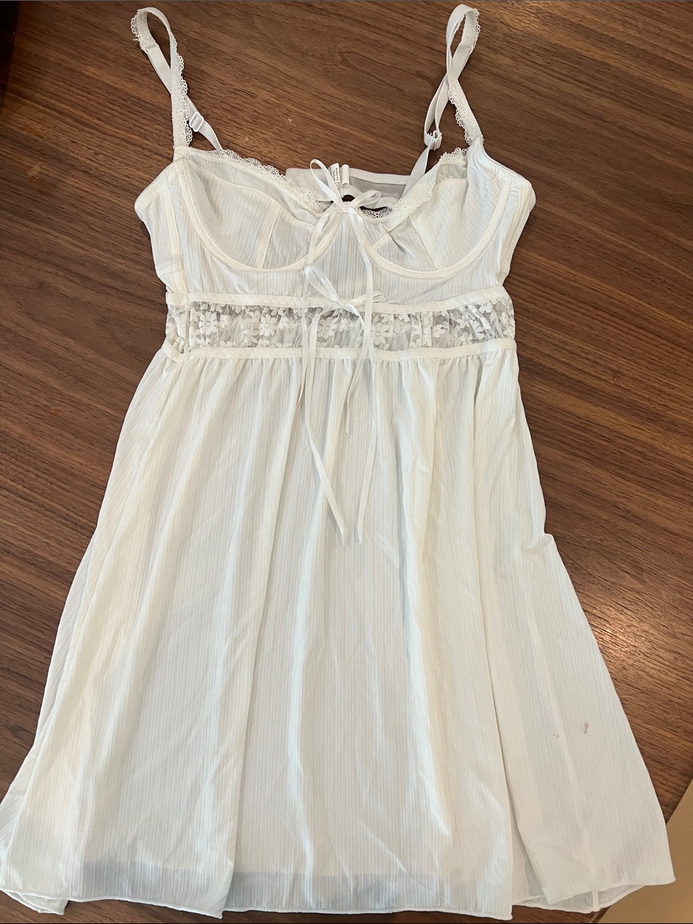 Vintage White Lace-Trim Chemise Slip with Tie Front